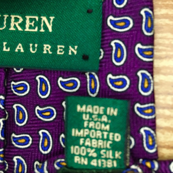 ✨Lauren Ralph Lauren Men’s Purple Paisley Silk Tie - Picture 5 of 7
